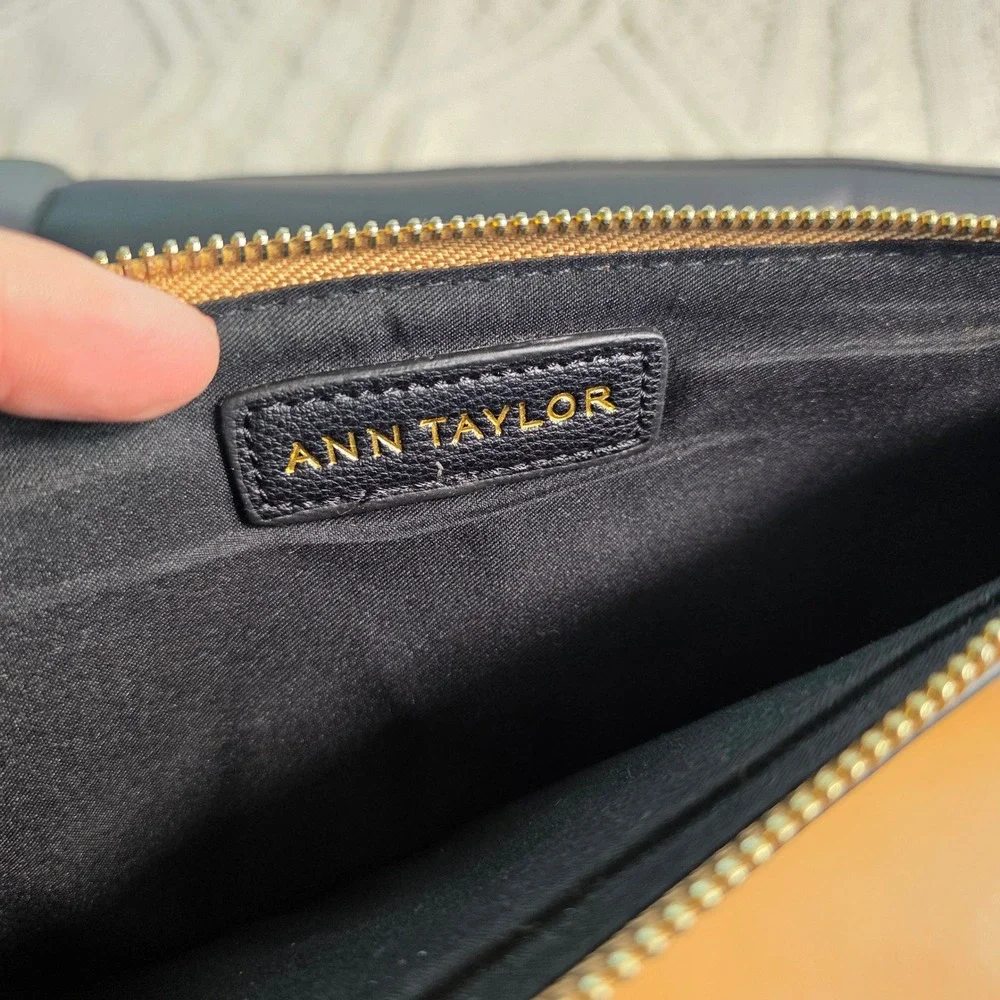 Ann Taylor Tote Laptop Bag Black Tan Faux Leather Work Office Elegant‎ Designer